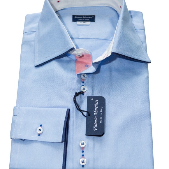 Designer Shirt for Men, Made in Italy,  Size 15,5/39, Light Blue, Slim Fit - Picture 1 of 5